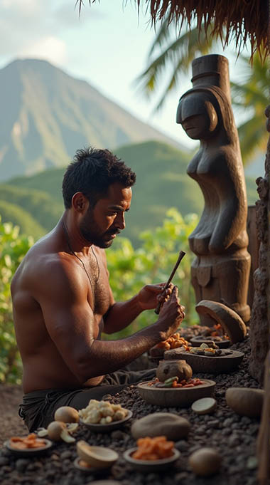Sculpture aux îles Marquises avec Polynesair