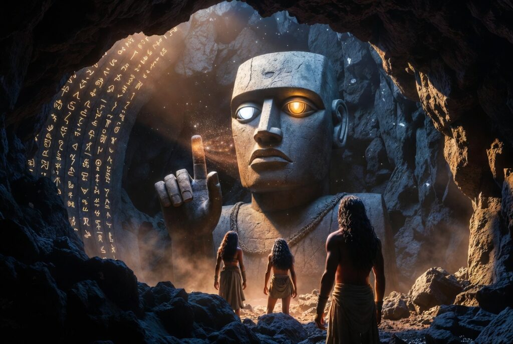 Maeva, Thomas, Teva - Les Secrets d'Amosia - découverte d'un Moaï dans un grotte à Rapa Nui