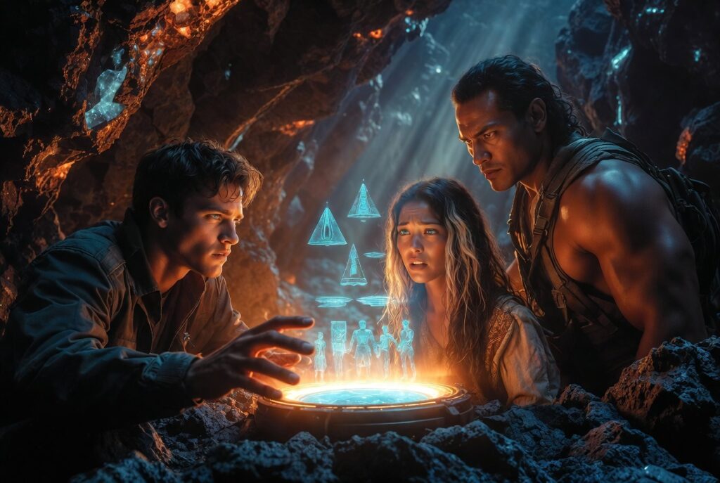 Maeva, Thomas, Teva - Les Secrets d'Amosia - découverte d'un hologramme secret